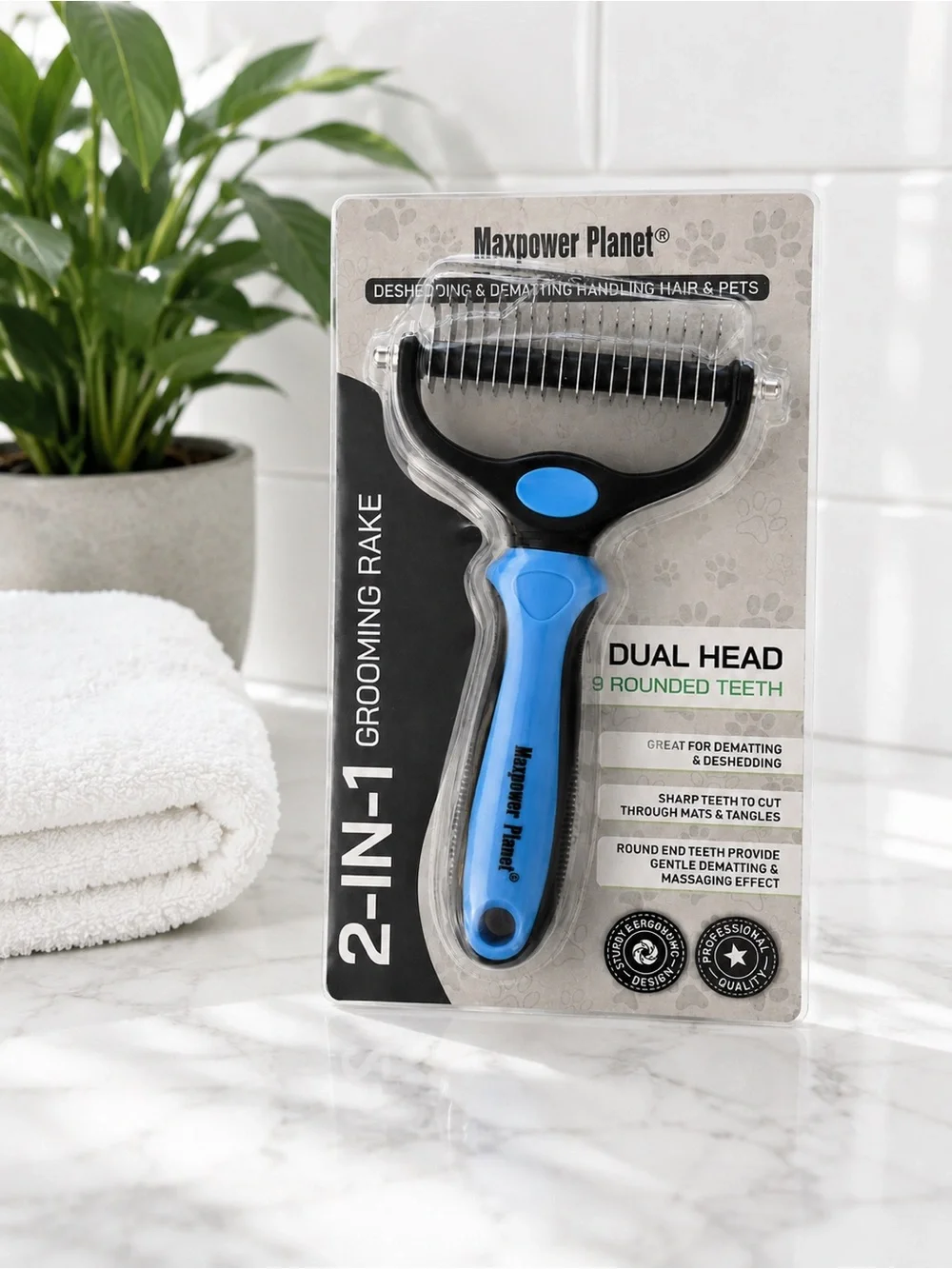 Maxpower Planet 2-in-1 Pet Grooming Rake Dual Head Dematting Deshedding Brush